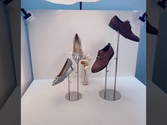 Custom Metal Two Heads High Heel Shoes Display Stands In Mirror Silver For Men and Women