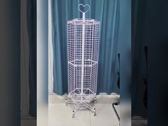 Metal Wire Mesh Display Stand Rotating Display Shelf for Supermarket With Caster Display Racks